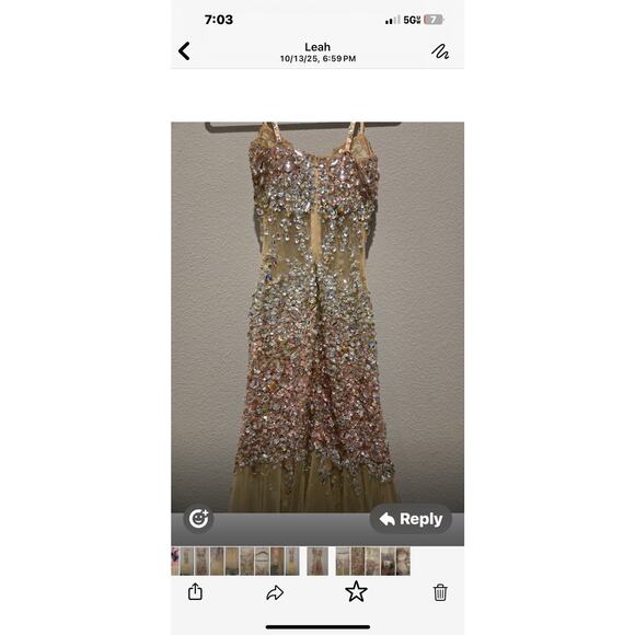 Jovani Gold Beaded Mermaid Prom Dress Size 2 V-Neck Sleeveless Long - Picture 10 of 16